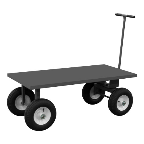 Platform Truck w/ 12" Pneumatic Casters, (2) Rigid, (2) Swivel, Platform Lips Down w/ Removable "T" Handle By Nut, Bolt, Gray