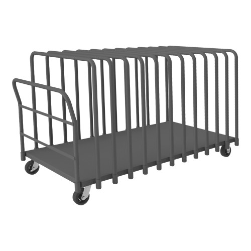 Adjustable Panel Moving Truck With 5" x 2" Mold-On Rubber Casters, (2) Rigid, (2) Swivel, (12) Tubular Removable Dividers, Tubular Push Handle, Gray