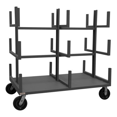 Bar Or Pipe Moving Truck w/ 8" x 2" Phenolic Casters, (2) Rigid, (2) Swivel w/ 3 Levels w/ 6 Cradles Within Each, Gray