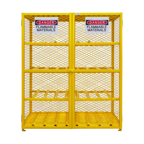Self Closing, Gas Cylinder Cabinet, Single Door, Angle Iron, Expanded Metal, For Horizontal Storage Of 20, 33 Lb. Lpg Cylinders, 16 Cylinder Capacity,