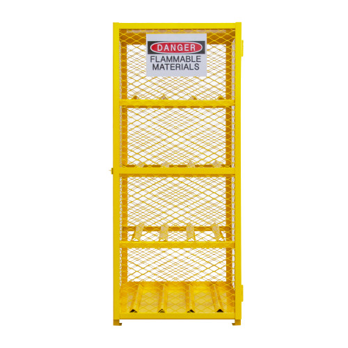 Gas Cylinder Cabinet, Single Door, Angle Iron, Expanded Metal, For Horizontal Storage Of 20, 33 Lb. Lpg Cylinders, 8 Cylinder Capacity, Safety Yellow