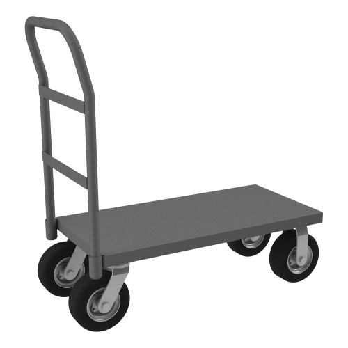 Platform Truck, 12 Gauge, 1000 lbs Capacity, 18 x 36, Flush Deck, 8 x 2-3/4 Pneumatic Casters - (2) Rigid, (2) Swivel, Gray