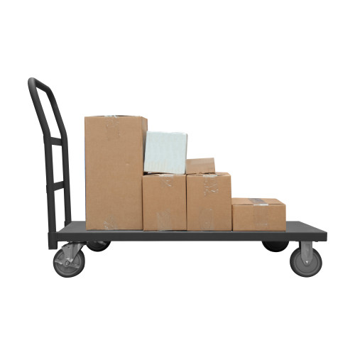 Platform Truck, 12 Gauge, 1400 lbs Capacity, 18 x 48, Flush Deck, 5 x 1-1/4 Polyurethane - Non-Marking Casters - (2) Rigid, (2) Swivel w/ Side Brakes,