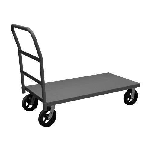 Platform Truck, 12 Gauge, 2400 lbs Capacity, 24 x 60, Flush Deck, 8 x 2 Mold-On Rubber Casters - (2) Rigid, (2) Swivel, Gray