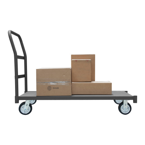 Platform Truck, 12 Gauge, 2000 lbs Capacity, 30 x 60, Flush Deck, 4 Sockets, 6 x 2 Mold-On Rubber Casters - (2) Rigid, (2) Swivel, Gray Platform Truck, 12 Gauge, 2000 lbs Capacity, 30 x 60, Flush Deck, 4 Sockets, 6 x 2 Mold-On Rubber Casters - (2) Rigid, (2) Swivel, Gray