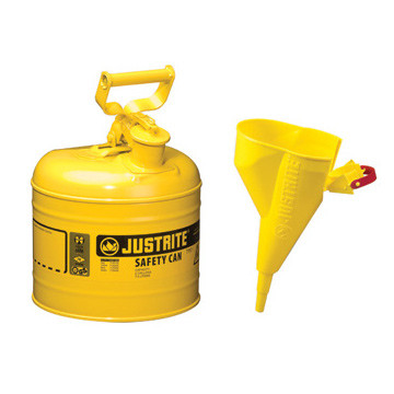 Justrite® 2 Gallon Steel Safety Can for Diesel, Type I, Funnel, Flame Arrester, Yellow