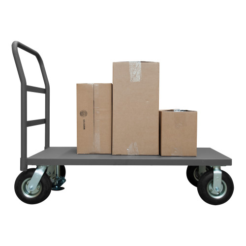 Platform Truck, 12 Gauge, 1000 lbs Capacity, Floor lock, 24 x 48, Flush Deck, 8 x 2-3/4 Pneumatic Casters - (2) Rigid, (2) Swivel, Gray