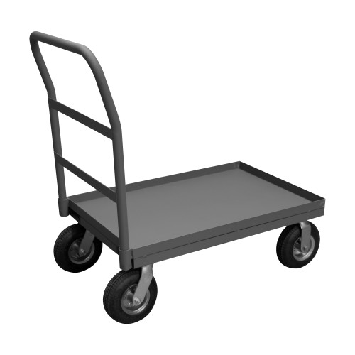 Platform Truck, 12 Gauge, 1000 lbs Capacity, 24 x 36, Lipped Deck, 8 x 2-3/4 Pneumatic Casters - (2) Rigid, (2) Swivel, Gray