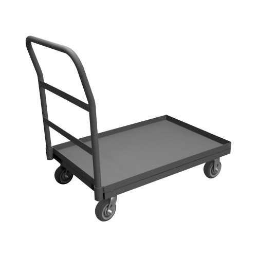 Platform Truck, 12 Gauge, 1400 lbs Capacity, 30 x 48, Lipped Deck, 5 x 1-1/4 Polyurethane - Non-Marking Casters - (2) Rigid, (2) Swivel w/ Side Brakes