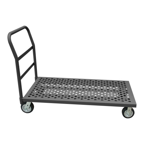 Platform Truck, 12 Gauge, 2000 lbs Capacity, 24 x 36, Perforated Flush Deck, 6 x 2 Mold-On Rubber Casters - (2) Rigid, (2) Swivel, Gray