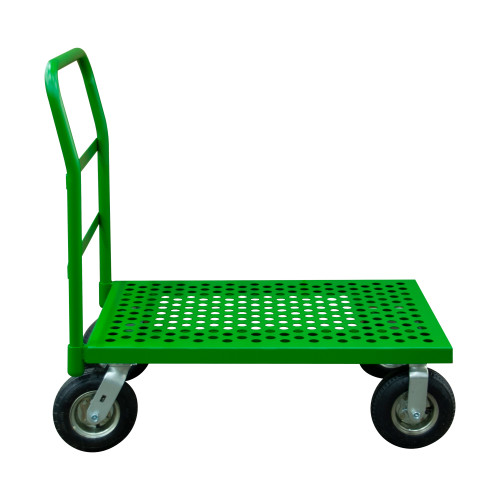 Platform Truck, 12 Gauge, 1000 lbs Capacity, 24 x 36, Perforated Flush Deck, 8 x 2-3/4 Pneumatic Casters - (2) Rigid, (2) Swivel, Green Platform Truck, 12 Gauge, 1000 lbs Capacity, 24 x 36, Perforated Flush Deck, 8 x 2-3/4 Pneumatic Casters - (2) Rigid, (2) Swivel, Green