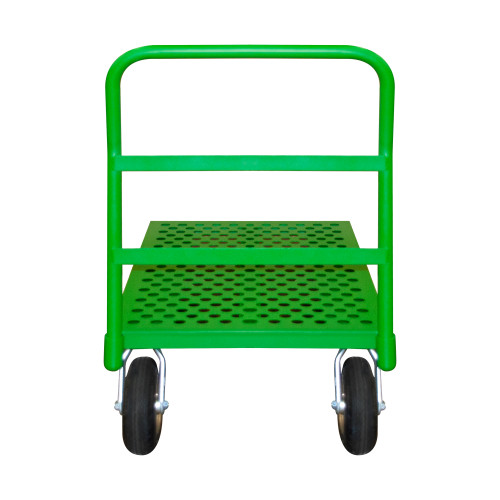 Platform Truck, 12 Gauge, 1000 lbs Capacity, 24 x 48, Perforated Flush Deck, 8 x 2-3/4 Pneumatic Casters - (2) Rigid, (2) Swivel, Green