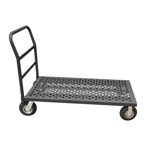 Platform Truck, 12 Gauge, 1000 lbs Capacity, 24 x 48, Perforated Flush Deck, 8 x 2-3/4 Pneumatic Casters - (2) Rigid, (2) Swivel, Gray