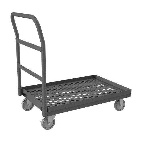 Platform Truck, 12 Gauge, 1400 lbs Capacity, 24 x 36, Perforated Lipped Deck, 5 x 1-1/4 Polyurethane - Non-Marking Casters - (2) Rigid, (2) Swivel w/ Platform Truck, 12 Gauge, 1400 lbs Capacity, 24 x 36, Perforated Lipped Deck, 5 x 1-1/4 Polyurethane - Non-Marking Casters - (2) Rigid, (2) Swivel w/