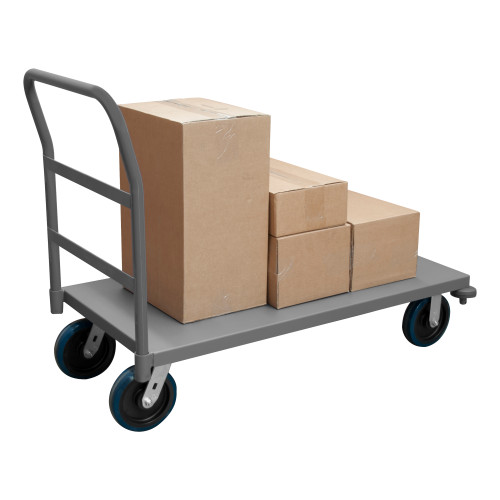 Platform Truck, 12 Gauge, 3600 lbs Capacity, Front Corner Bumpers, 30 x 48, Flush Deck, 8 x 2 Polyurethane - Non-Marking Casters - (2) Rigid, (2) Swivel