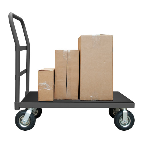Platform Truck, 12 Gauge, 1000 lbs Capacity, Non-Slip Vinyl Matting, 36 x 48, Flush Deck, 8 x 2-3/4 Pneumatic Casters - (2) Rigid, (2) Swivel, Gray