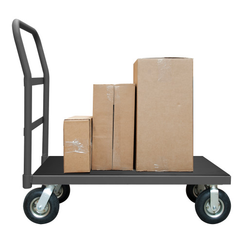 Platform Truck, 12 Gauge, 1000 lbs Capacity, Non-Slip Vinyl Matting, 36 x 60, Flush Deck, 8 x 2-3/4 Pneumatic Casters - (2) Rigid, (2) Swivel, Gray