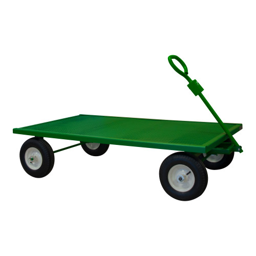 5Th Wheel Garden Truck w/ 12" x 3-1/2" Pneumatic Wheels, Perforated Deck, Tubular Push Handle, Green