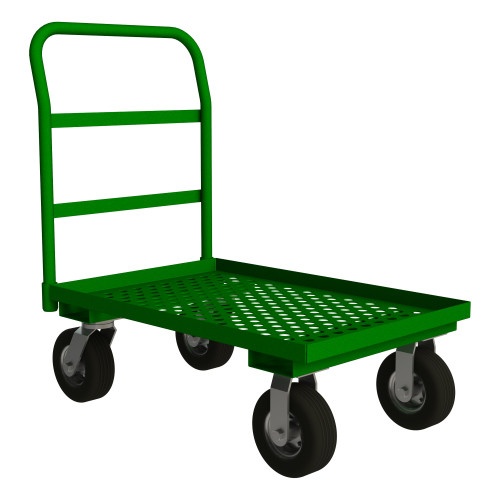 Garden Truck With 8" x 3" Pneumatic Casters, (2) Rigid, (2) Swivel, Perforated Deck, 1-1/2" Lips Up, Tubular Push Handle, Green