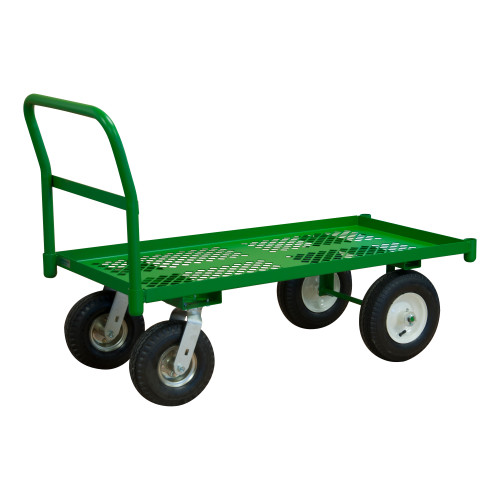 Garden Truck w/ 10"/12" x 3-1/2" Pneumatic Casters, (2) Rigid, (2) Swivel, Perforated Deck, 1-1/2" Lips Up, Tubular Push Handle, Green