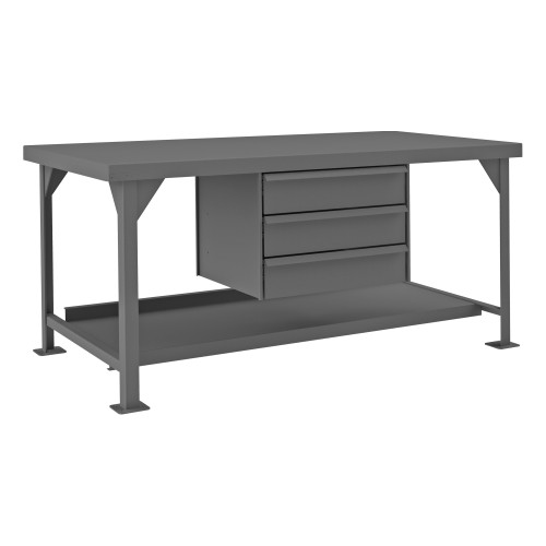 Extra Heavy Duty Workbench, 72 x 36, 3/16" Steel Top w/ Angle Iron Frame, Bottom Shelf w/ Back Stop, 3 Drawers, 12000 lb Capacity, Gray Extra Heavy Duty Workbench, 72 x 36, 3/16" Steel Top w/ Angle Iron Frame, Bottom Shelf w/ Back Stop, 3 Drawers, 12000 lb Capacity, Gray