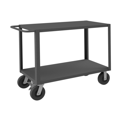 Heavy Duty Service Truck, 12 Gauge Steel, 2 Shelves, 24 x 60, 5000 lb Capacity, 8" x 2" Phenolic Casters - (2) Rigid, (2) Swivel, Floor Lock, Gray