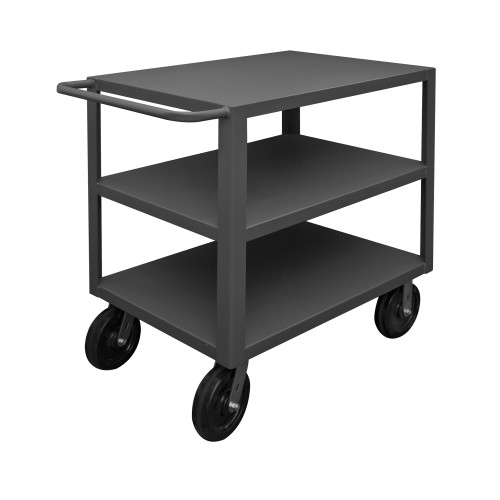 Heavy Duty Service Truck, 12 Ga. Steel, 3 Shelves, 30 x 48, 5000 lb Capacity, 8" x 2" Phenolic Casters - (2) Rigid, (2) Swivel, Gray