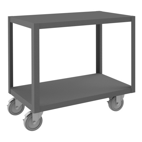 High Deck Mobile Table, 12 Ga. Steel, 2 Shelves, 18 x 32, 1200 lb Capacity, 5" x 1-1/4" Polyurethane Casters - (4) Swivel w/ Side Brakes, Gray High Deck Mobile Table, 12 Ga. Steel, 2 Shelves, 18 x 32, 1200 lb Capacity, 5" x 1-1/4" Polyurethane Casters - (4) Swivel w/ Side Brakes, Gray