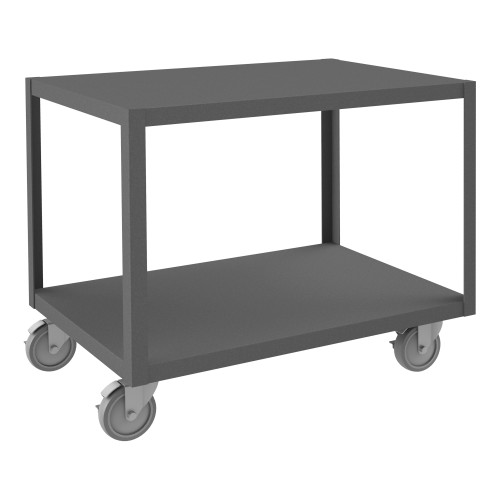 High Deck Mobile Table, 14 Ga. Steel, 2 Shelves, 24 x 36, 1200 lb Capacity, 5" x 1-1/4" Polyurethane Casters - (4) Swivel w/ Side Brakes, Gray High Deck Mobile Table, 14 Ga. Steel, 2 Shelves, 24 x 36, 1200 lb Capacity, 5" x 1-1/4" Polyurethane Casters - (4) Swivel w/ Side Brakes, Gray