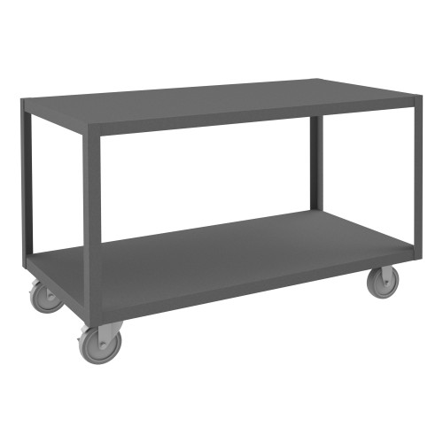 High Deck Mobile Table, 14 Ga. Steel, 2 Shelves, 24 x 48, 1200 lb Capacity, 5" x 1-1/4" Polyurethane Casters - (2) Rigid, (2) Swivel w/ Side Brakes, G High Deck Mobile Table, 14 Ga. Steel, 2 Shelves, 24 x 48, 1200 lb Capacity, 5" x 1-1/4" Polyurethane Casters - (2) Rigid, (2) Swivel w/ Side Brakes, G