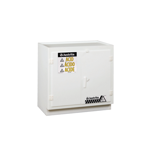 Justrite® Polyethylene Acid Safety Cabinet, for (36) 2-1/2 Liter bottles, 2-door, White