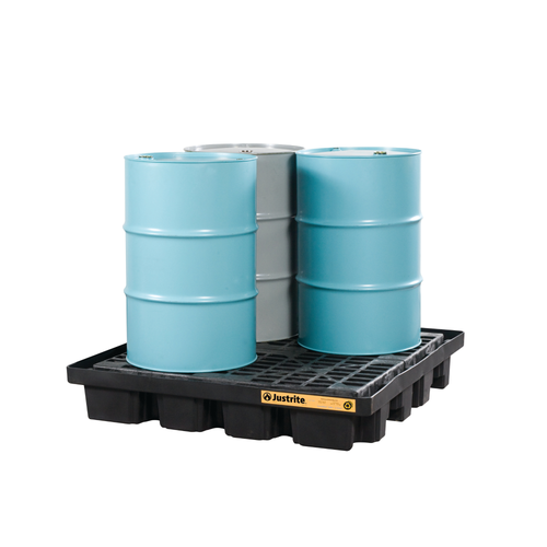Justrite® Low Profile Spill Pallet, 4-Drum, Black Polyethylene