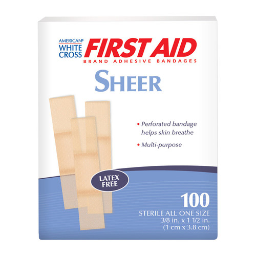 American White Cross Sheer 3/8"x1.5" Adhesive Bandage, Case/24