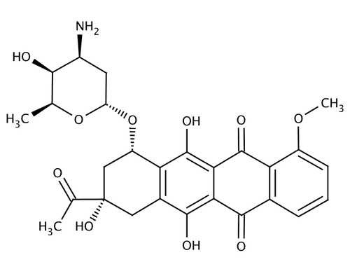 Daunorubicin hydrochloride (C27H29NO10·HCl), 25 mg