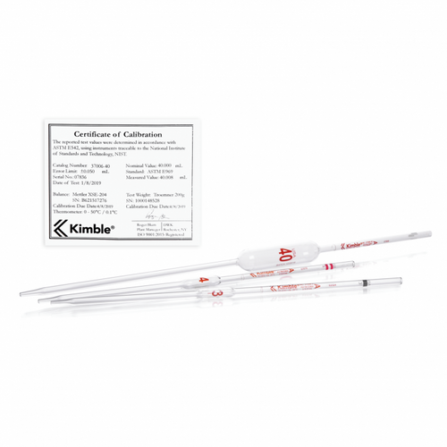 KIMBLE® KIMAX® Borosilicate Glass Volumetric Pipet, Class A, Batch Certified and Serialized, TD, Color : Green, 7 ml, case/6 KIMBLE® KIMAX® Borosilicate Glass Volumetric Pipet, Class A, Batch Certified and Serialized, TD, Color : Green, 7 ml, case/6