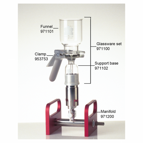KIMBLE® Solid Phase Extraction Glassware and Manifold, Three 47 mm Sets of Glassware and One 3-Place Manifold