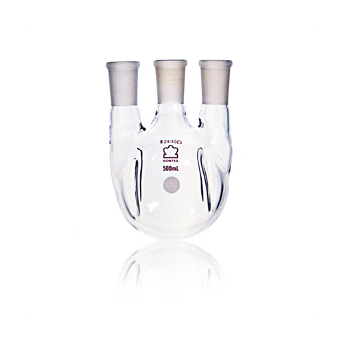 KIMBLE® Kontes® Borosilicate Glass Indented Three Vertical Neck Round Bottom, Flask, 2000 ml, Unit/1