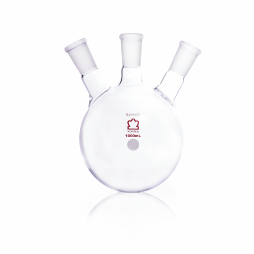 KIMBLE® Kontes® Borosilicate Glass Angled Three Neck Round Bottom, Flask, 45/50, 24/40, 1000 ml