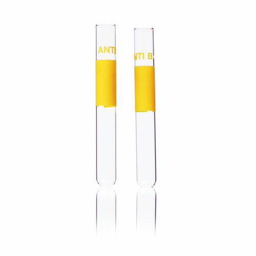 KIMBLE® Borosilicate Glass MARK-M® ANTI B Yellow Color-Coded Tubes, 12 x 75 mm, 5 ml, case/1000 KIMBLE® Borosilicate Glass MARK-M® ANTI B Yellow Color-Coded Tubes, 12 x 75 mm, 5 ml, case/1000