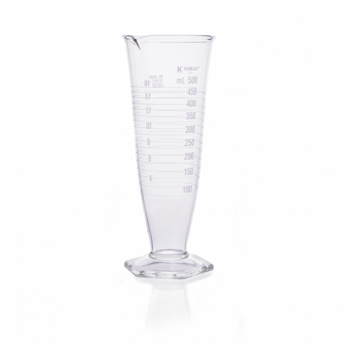 KIMBLE® KIMAX® Borosilicate Glass Pharmaceutical Graduated Cylinder, Class A, TD, conical shaped, 500 ml, case/6