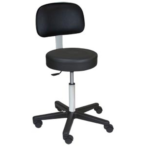 Economy Pneumatic Exam Stool, Black, (5) Leg, Black Composite Base, Backrest