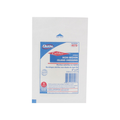 Dukal Non-Woven Island Dressing, 2" x 3", Non-Woven, Adhesive Backing, Sterile, 50 per box, 8 boxes per case