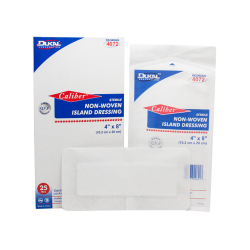 Dukal Non-Woven Island Dressing, 4" x 8", Non-Woven, Adhesive Backing, Sterile, 25 per box, 4 boxes per case