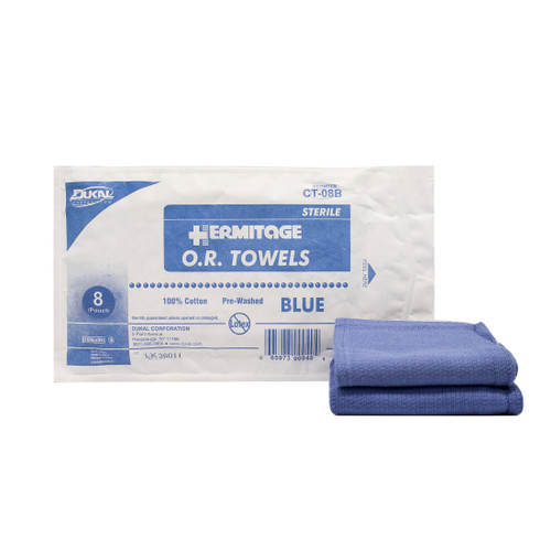 Dukal Operating Room Towels, 17" x 26", Sterile 8S, Blue, 8 per pack, 10 pk per case