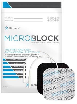 MicroBlock Antimicrobial Electrodes, 2" x 3.5" Rectangle White Cloth. 4 per pack, 10 packs per bag