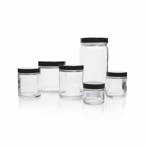 Clear Glass Jars, 60mL, Polyethylene PE Foam Lined Caps, 2oz, case/24