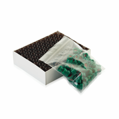 Wheaton® ABC Vials, Borosilicate Glass, Convenience Pack, Amber, White PTFE / Red Silicone, Green Wheaton® ABC Vials, Borosilicate Glass, Convenience Pack, Amber, White PTFE / Red Silicone, Green