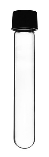 Test Tubes, 30 ml, Phenolic Screw Cap with Rubber Liner, Borosilicate Glass, 3.9" x 1", Round Bottom, Leak Proof, case/12