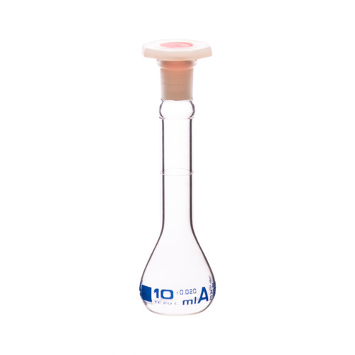 Volumetric Flask, 10mL, Class A, ASTM, Tolerance +/0.02mL, PP Stopper, Single, White Graduation