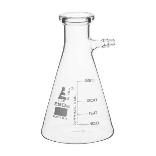 Filtering Flask, 250 ml, Borosilicate Glass, Conical Shape with Integral Side Arm, White Graduations